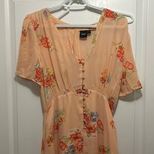 ASOS Peach Floral Flutter Sleeve Maxi Dress